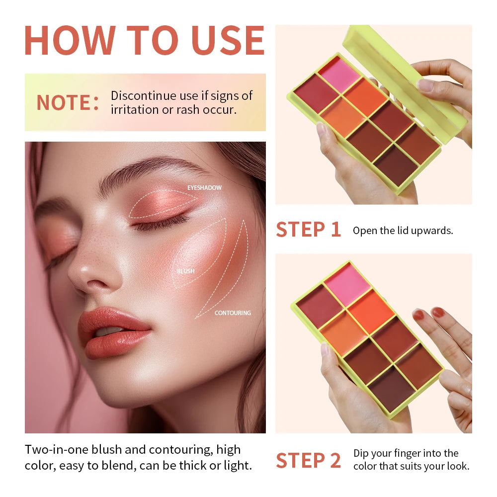 8-Color Cream Highlighter and Blush Makeup Palette