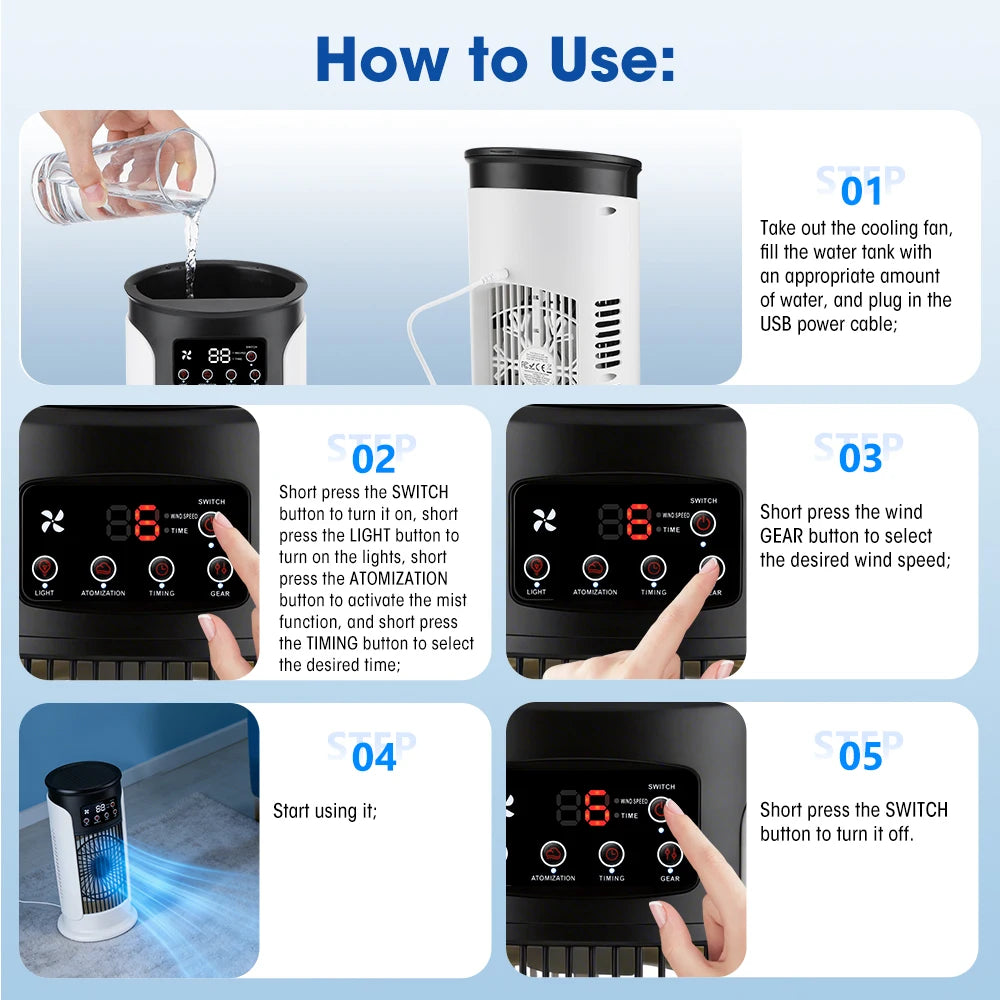 Portable Desktop Air Cooler and Humidifier with 6 Speeds