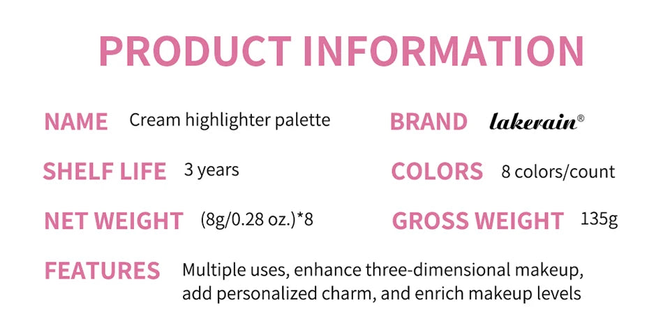 8-Color Cream Highlighter and Contouring Palette