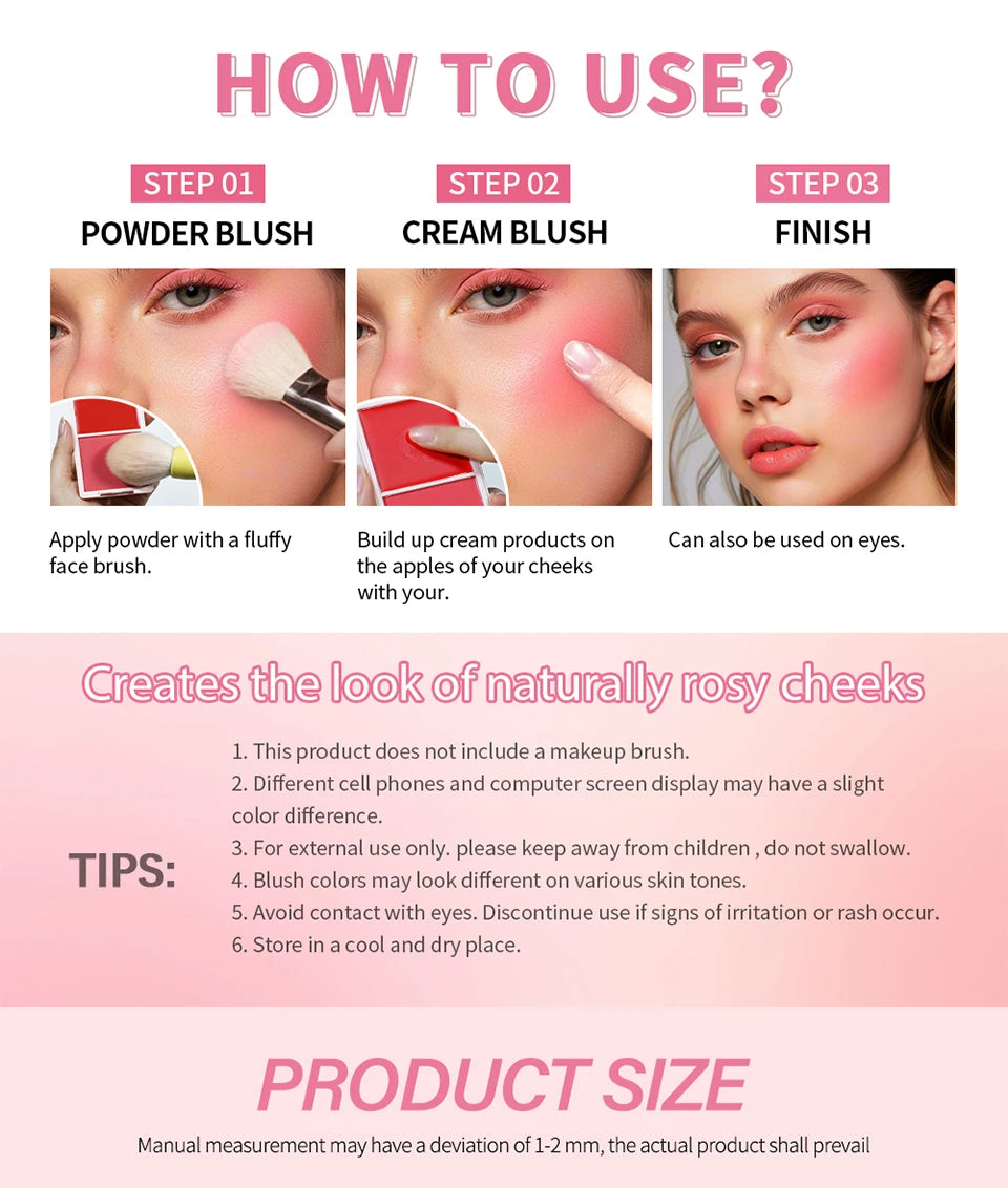 2-in-1 Cream and Powder Blush Palette for Long-Lasting Makeup - 15
