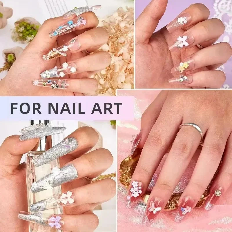 3D Mixed Nail Art Decoration Set with Bows, Flowers, and Pearls - 9