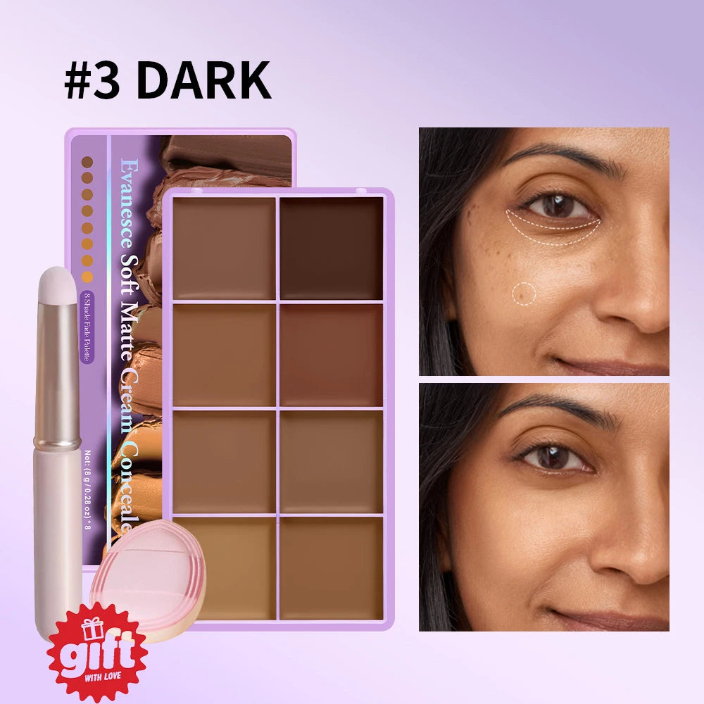 8-Shade Cream Concealer Palette and Makeup Applicator Set