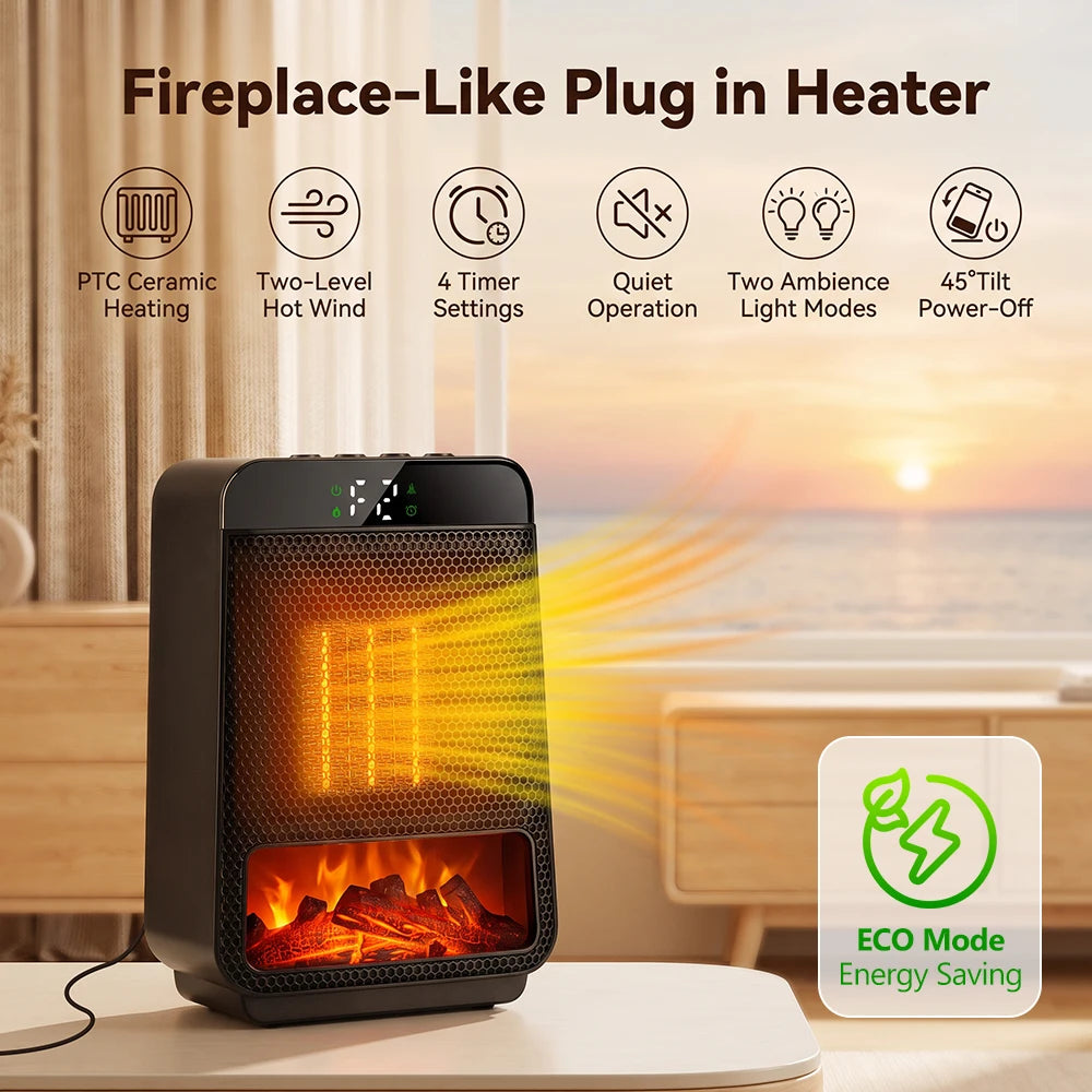 Portable PTC Ceramic Desktop Heater with Timer and Digital Display