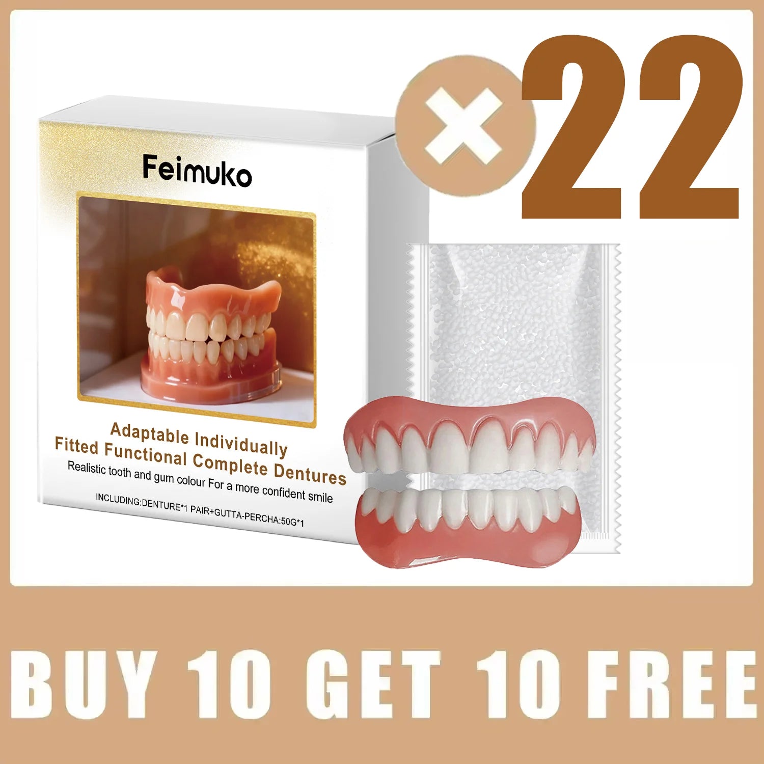 Soft Silicone Denture Adhesive and Comfort Kit for Upper and Lower Teeth - 9