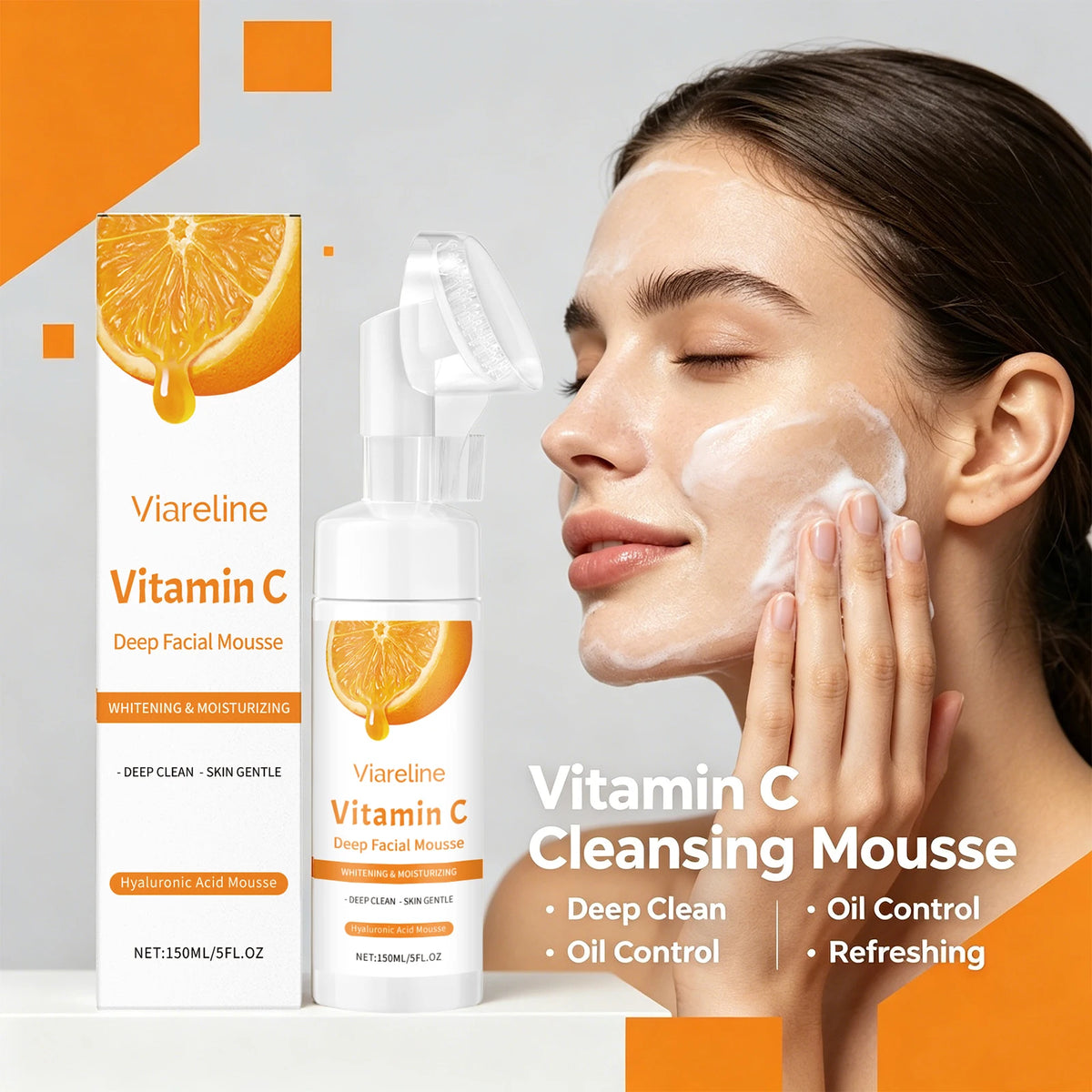 Vitamin C Brightening Facial Cleansing Foam with Built-in Brush