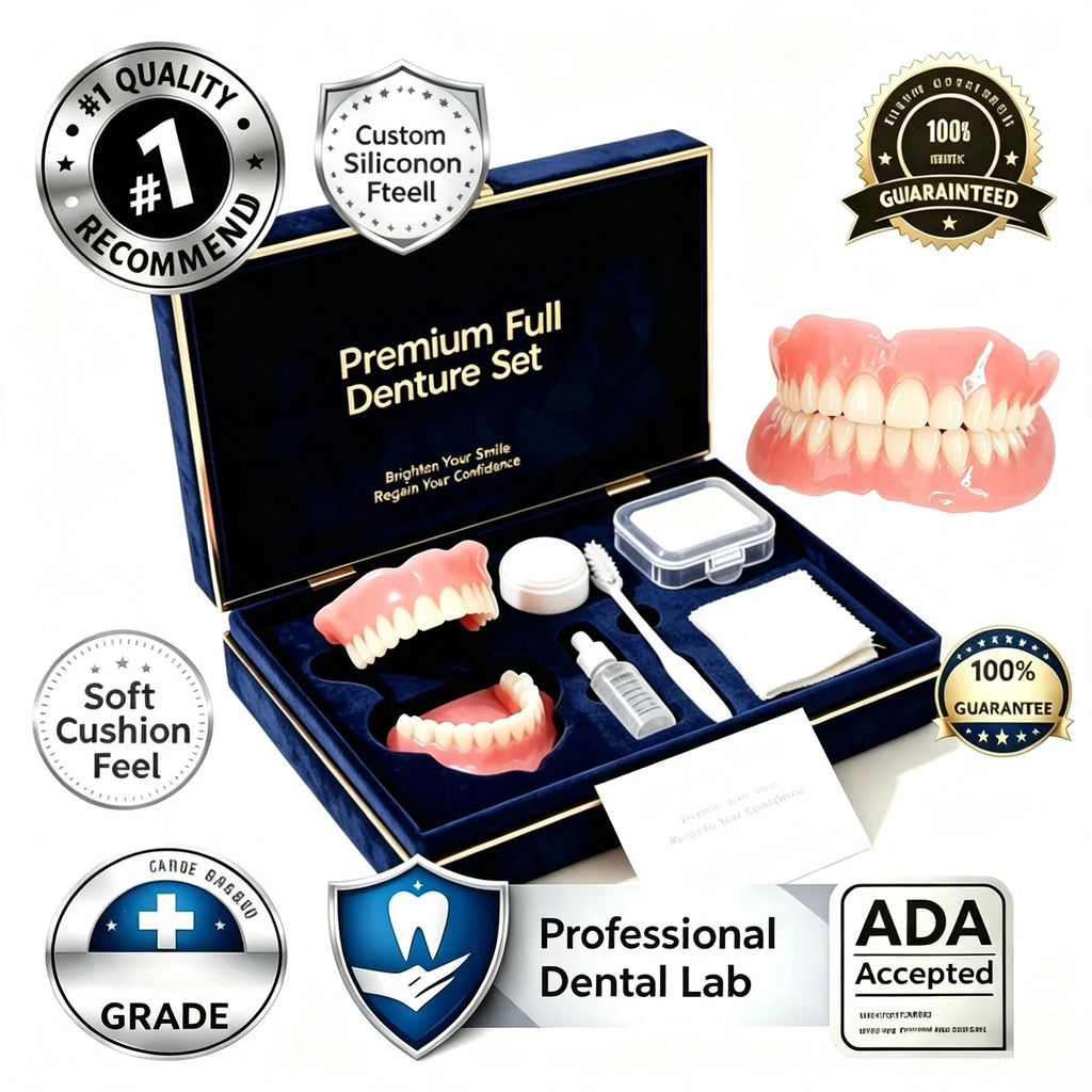 Full Mouth Cosmetic Denture Set with Hygiene Kit and Storage Case