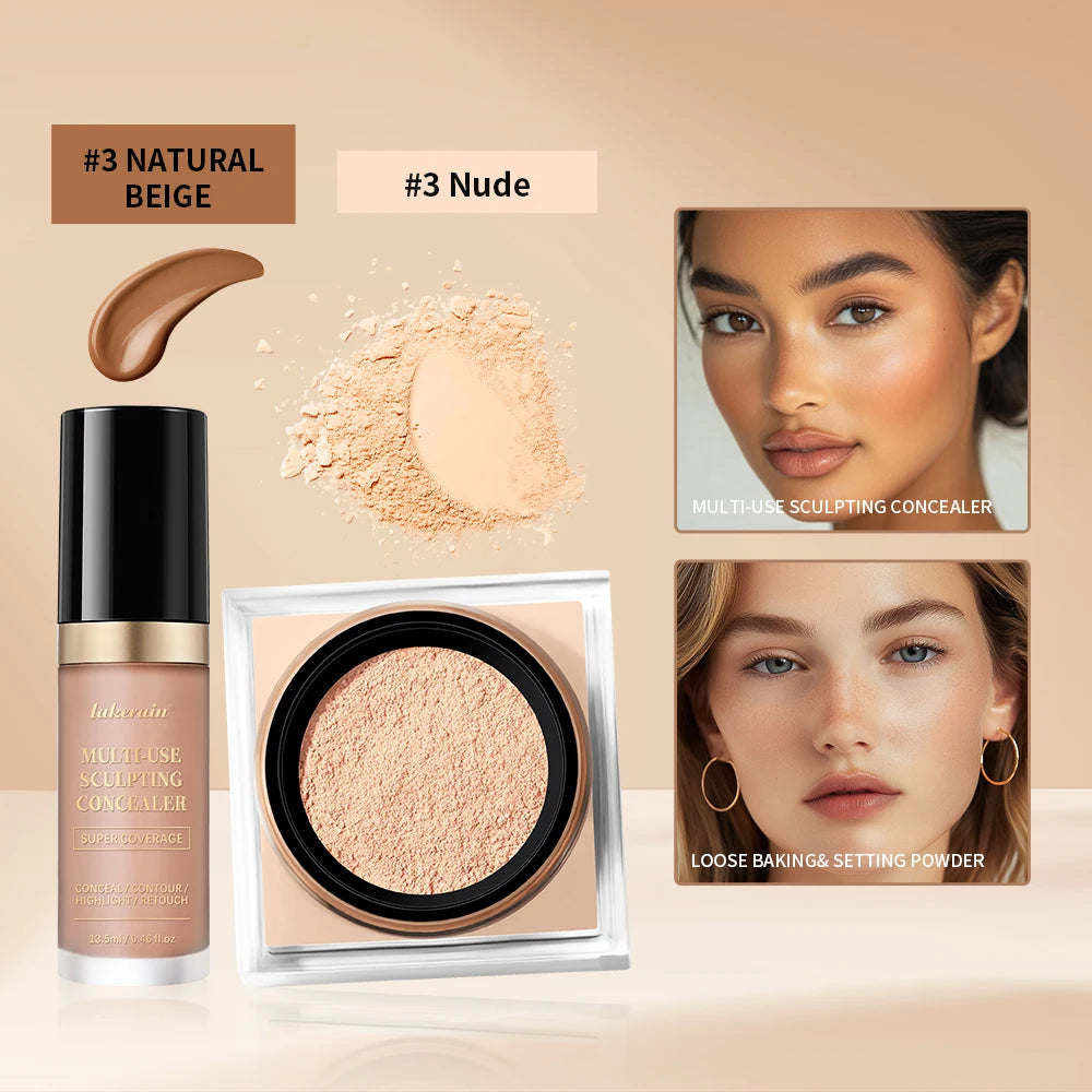 Matte Finish Concealer and Loose Setting Powder Makeup Set
