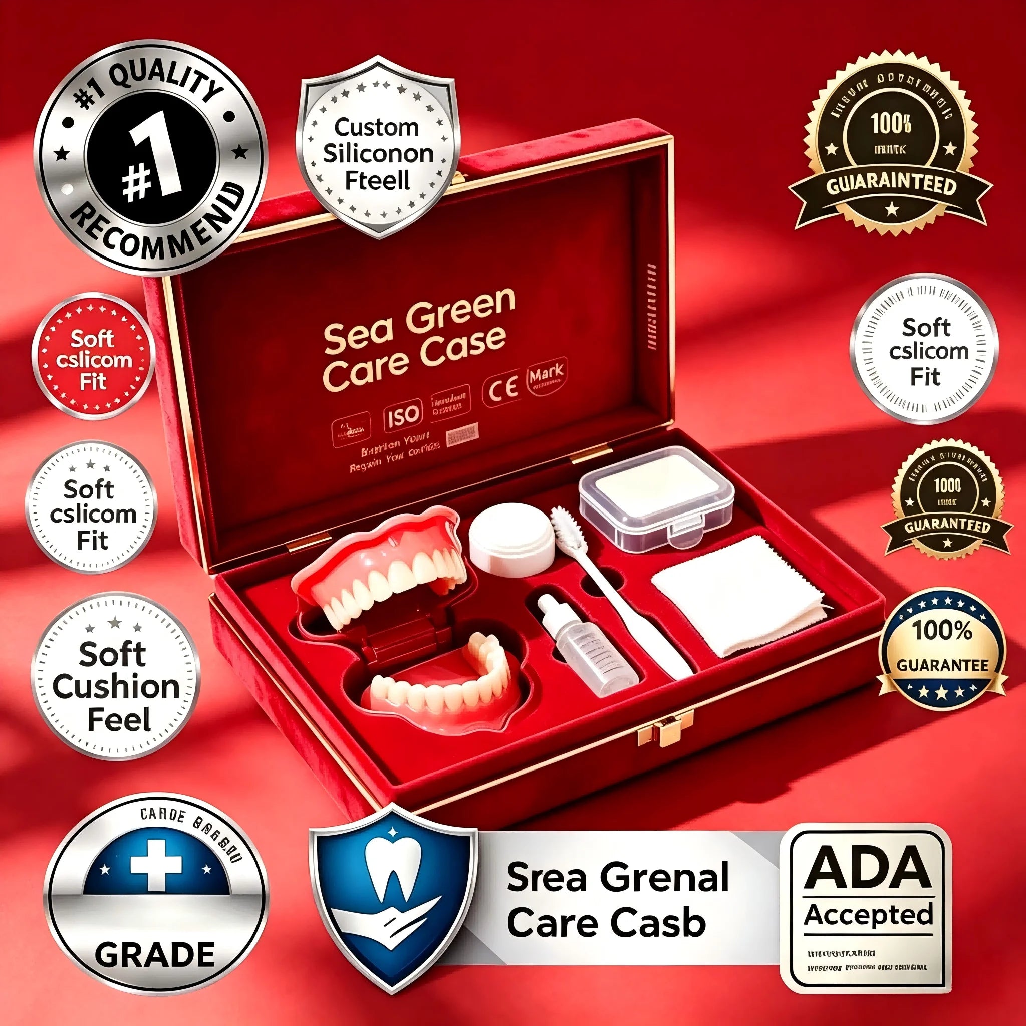 Comfort Fit Full Mouth Denture Set with Complete Care and Storage Kit - 1