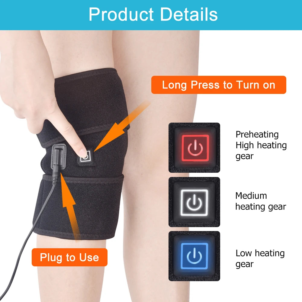 Electric Heated Knee Support Brace with 3 Adjustable Heat Settings