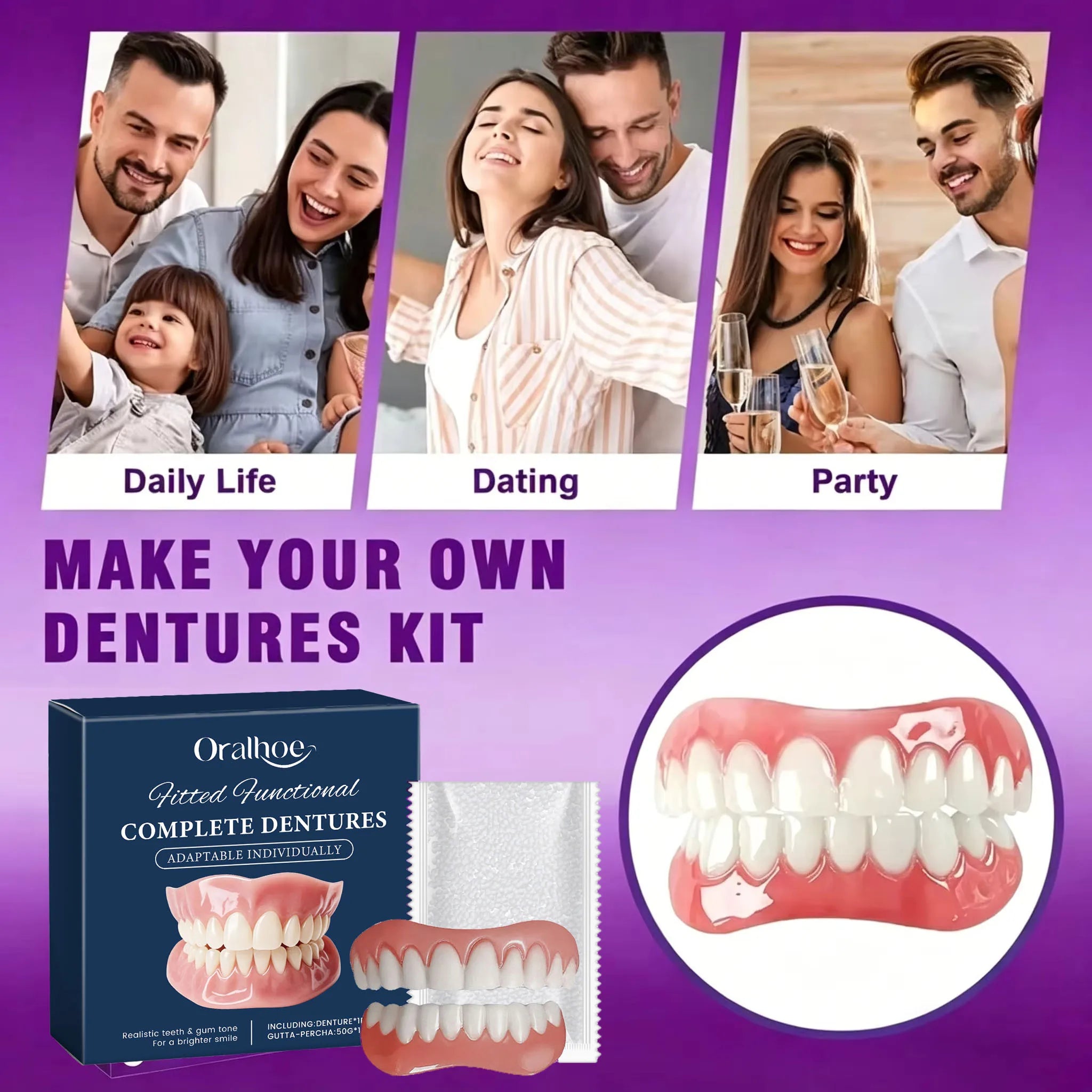 Custom Fit Cosmetic Denture Set for Instant Natural Smile - 6