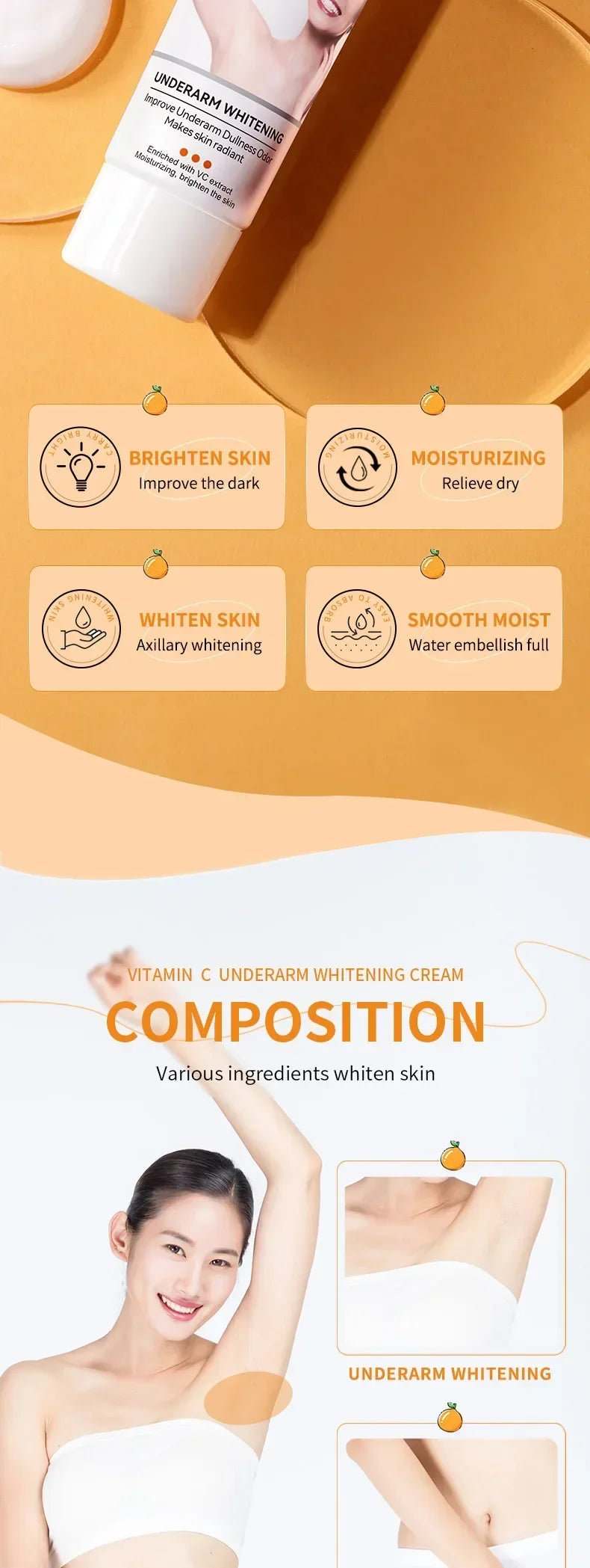 Vitamin C Skin Brightening Cream for Underarms Elbows and Knees - 10