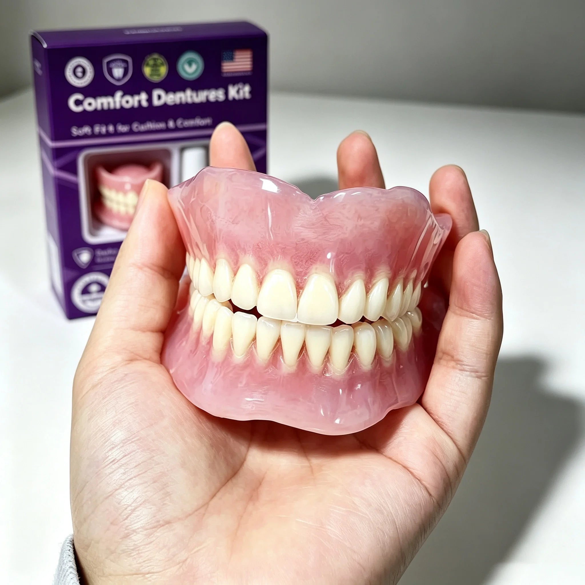 Comfort-Fit Silicone Denture Set with Cleaning Kit - 1