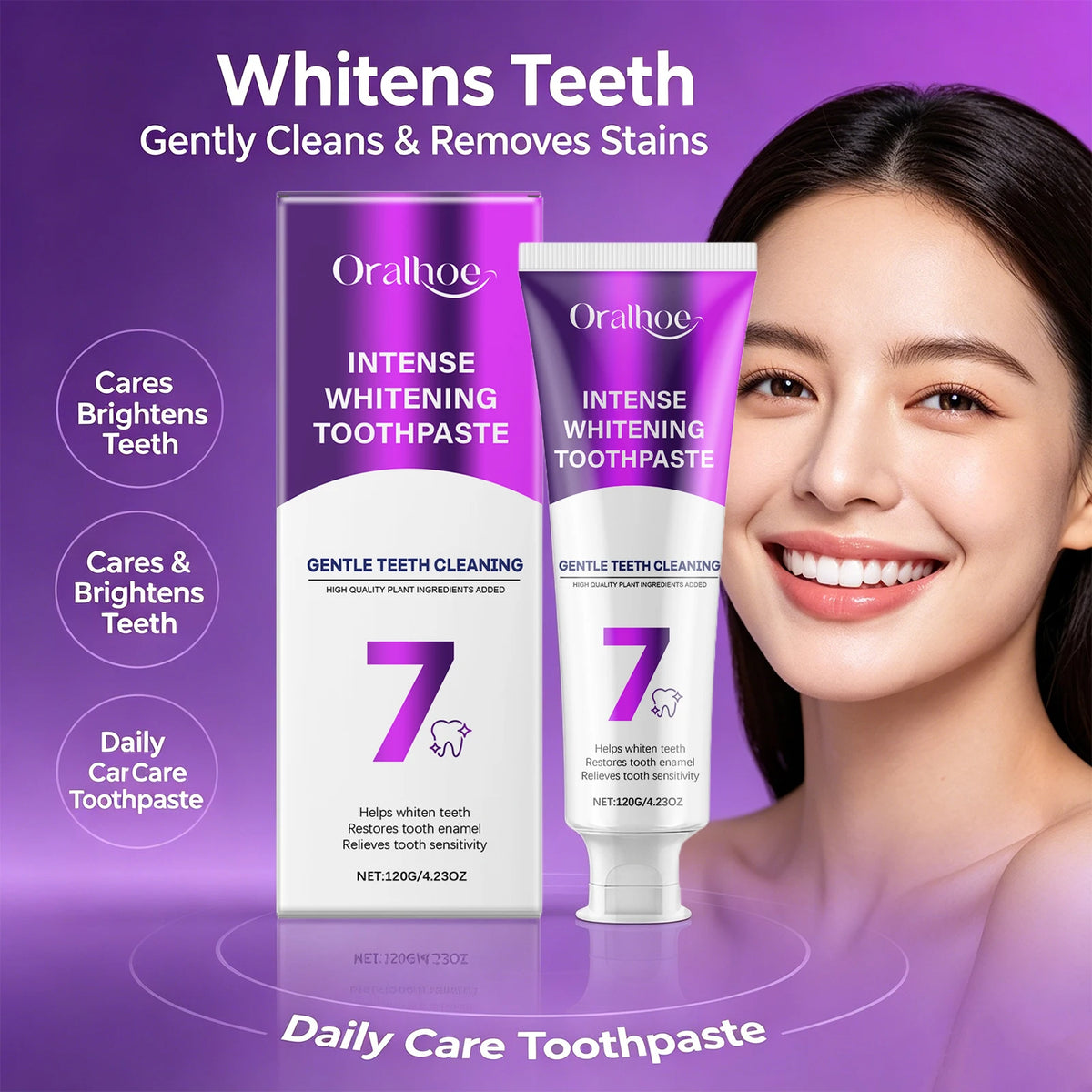 Intense Whitening Toothpaste for Stain Removal and Enamel Repair