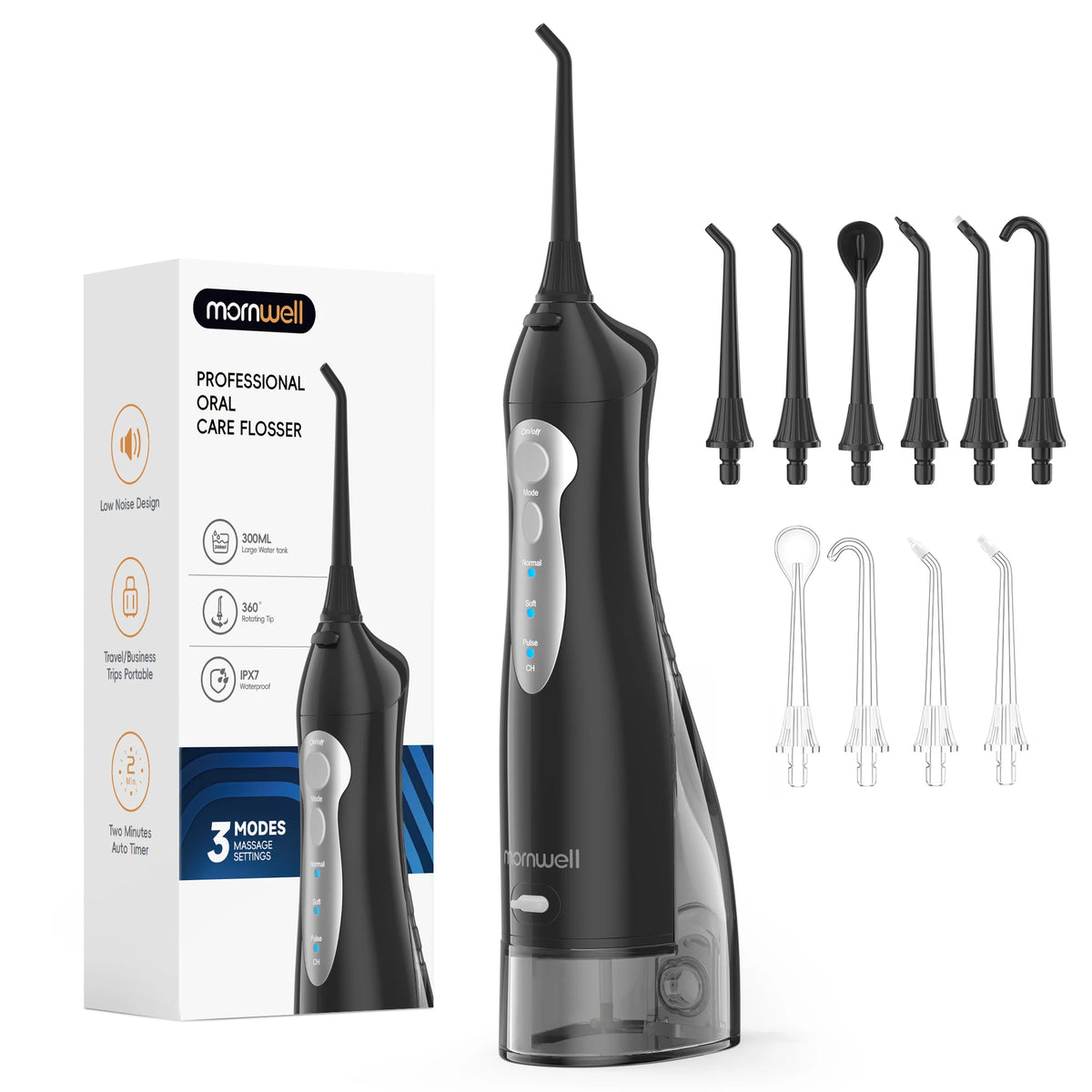 Portable Cordless Water Flosser with 6 Jet Tips and 3 Modes