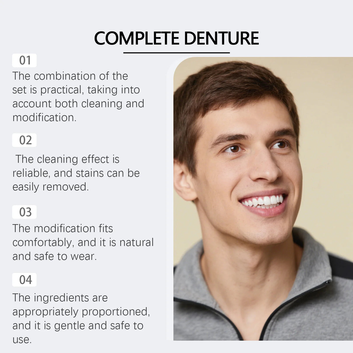 Cosmetic Denture and Cleaning Kit for Missing or Stained Teeth