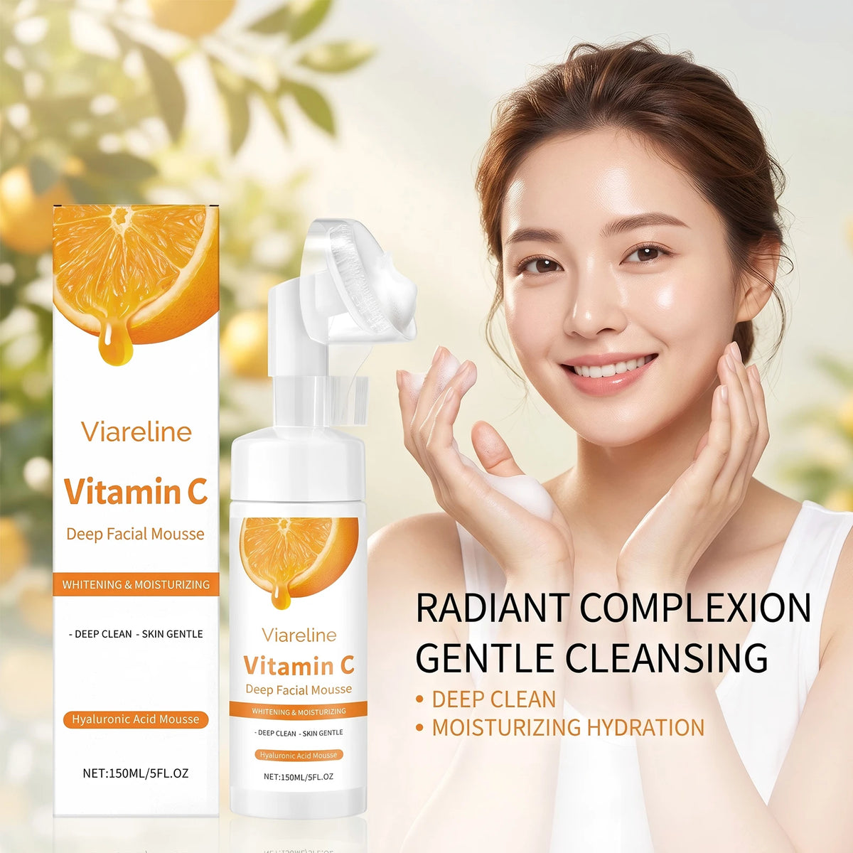 Vitamin C Brightening Facial Cleansing Foam with Built-in Brush