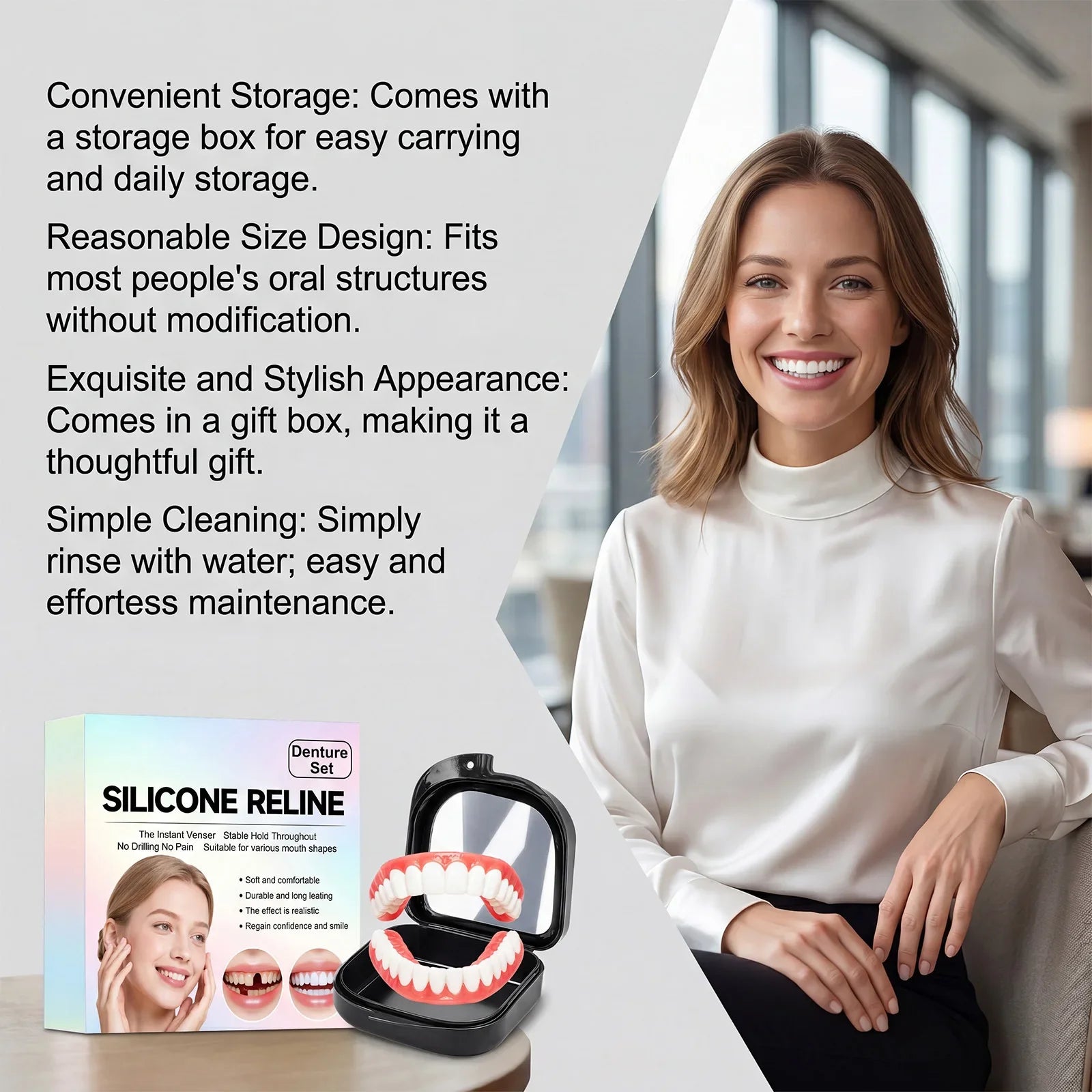 Realistic Cosmetic Denture Set with Mirror Storage Case - 5