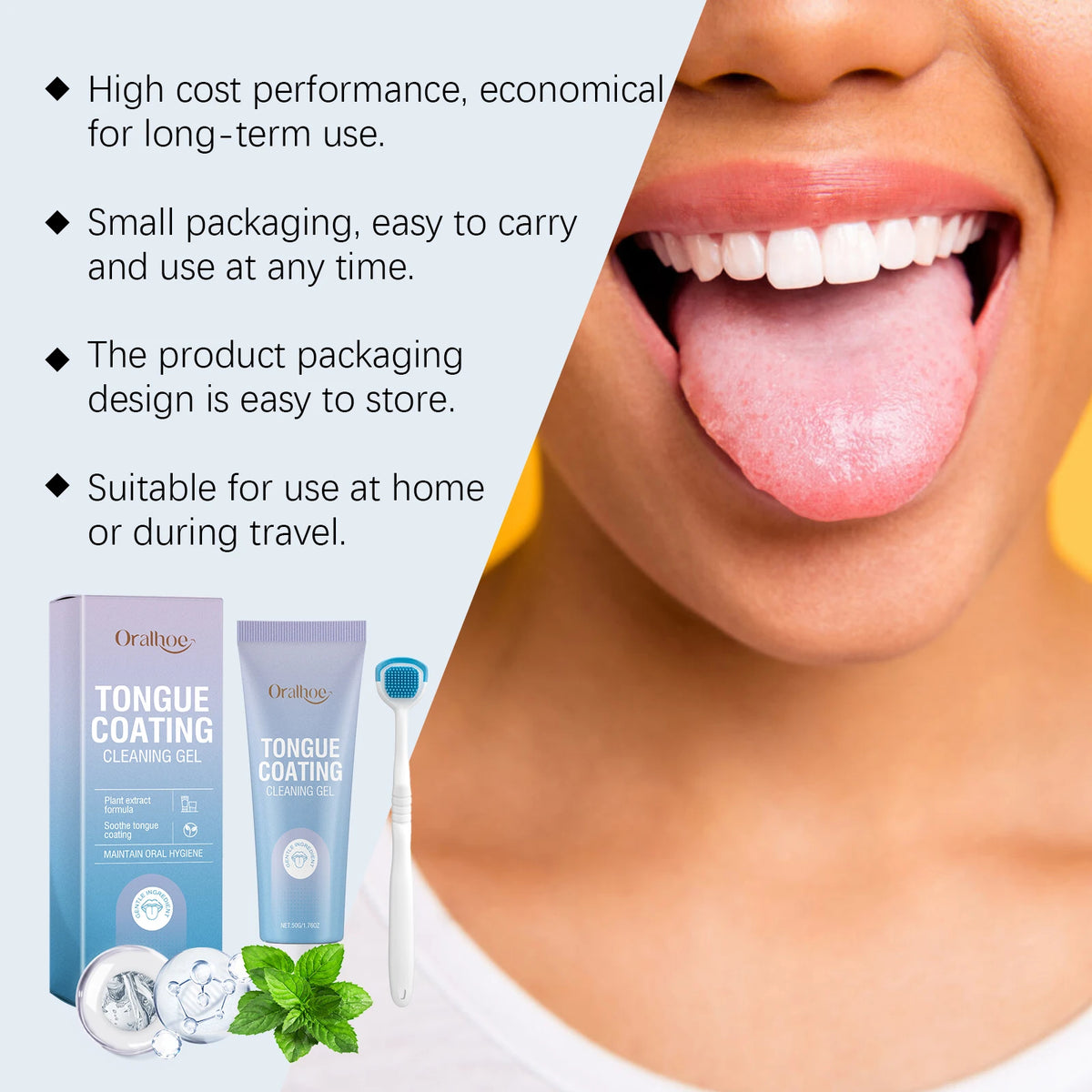 Tongue Cleaning Gel and Scraper Brush Kit for Fresh Breath
