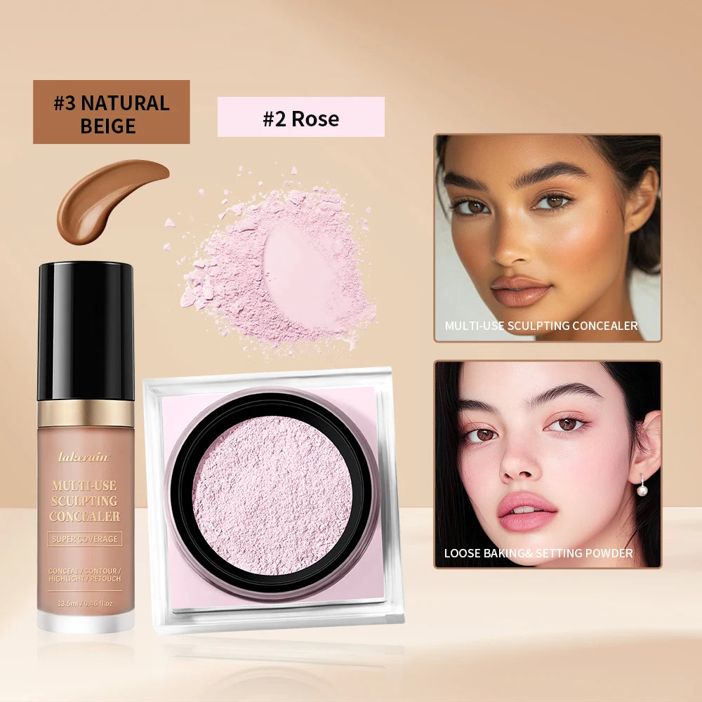 Matte Finish Concealer and Loose Setting Powder Makeup Set