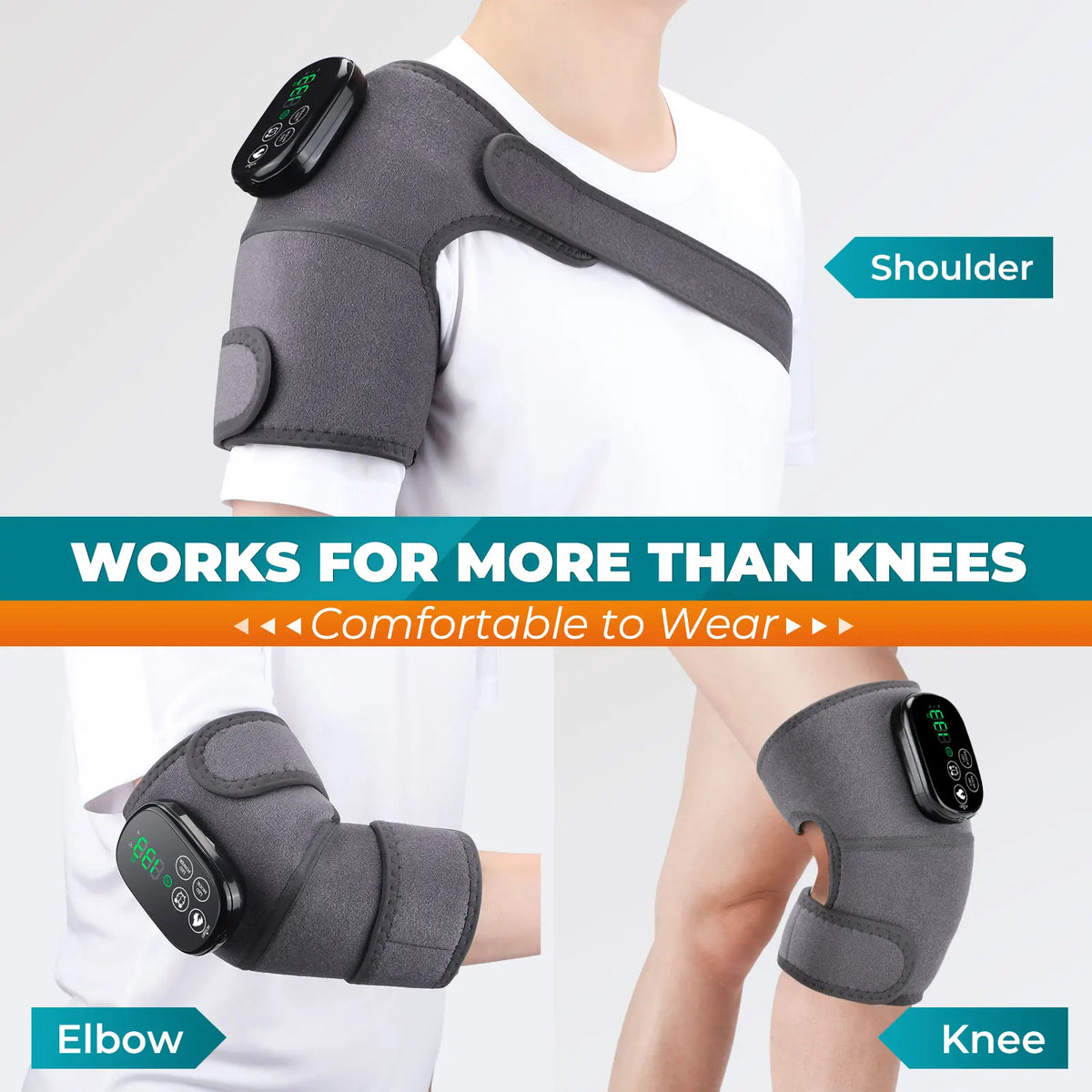 Cordless Heated Knee and Joint Support Brace with Red Light