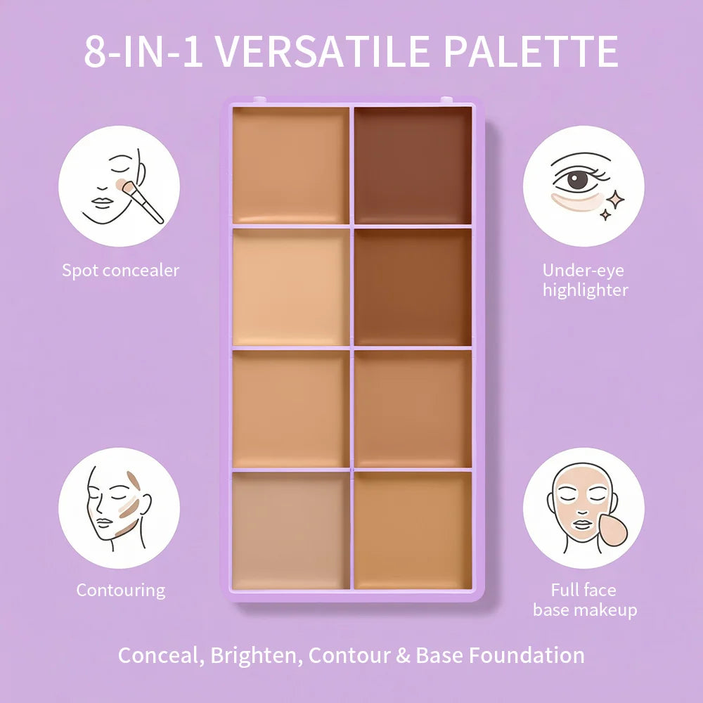 8-Shade Cream Concealer Palette and Makeup Applicator Set