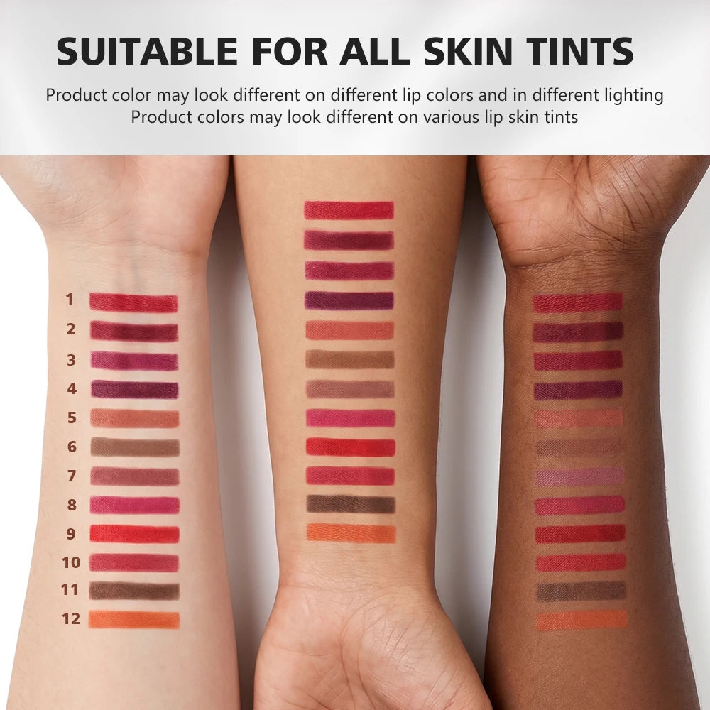 12-Color Waterproof Matte Lip Liner Pencil Set - 13