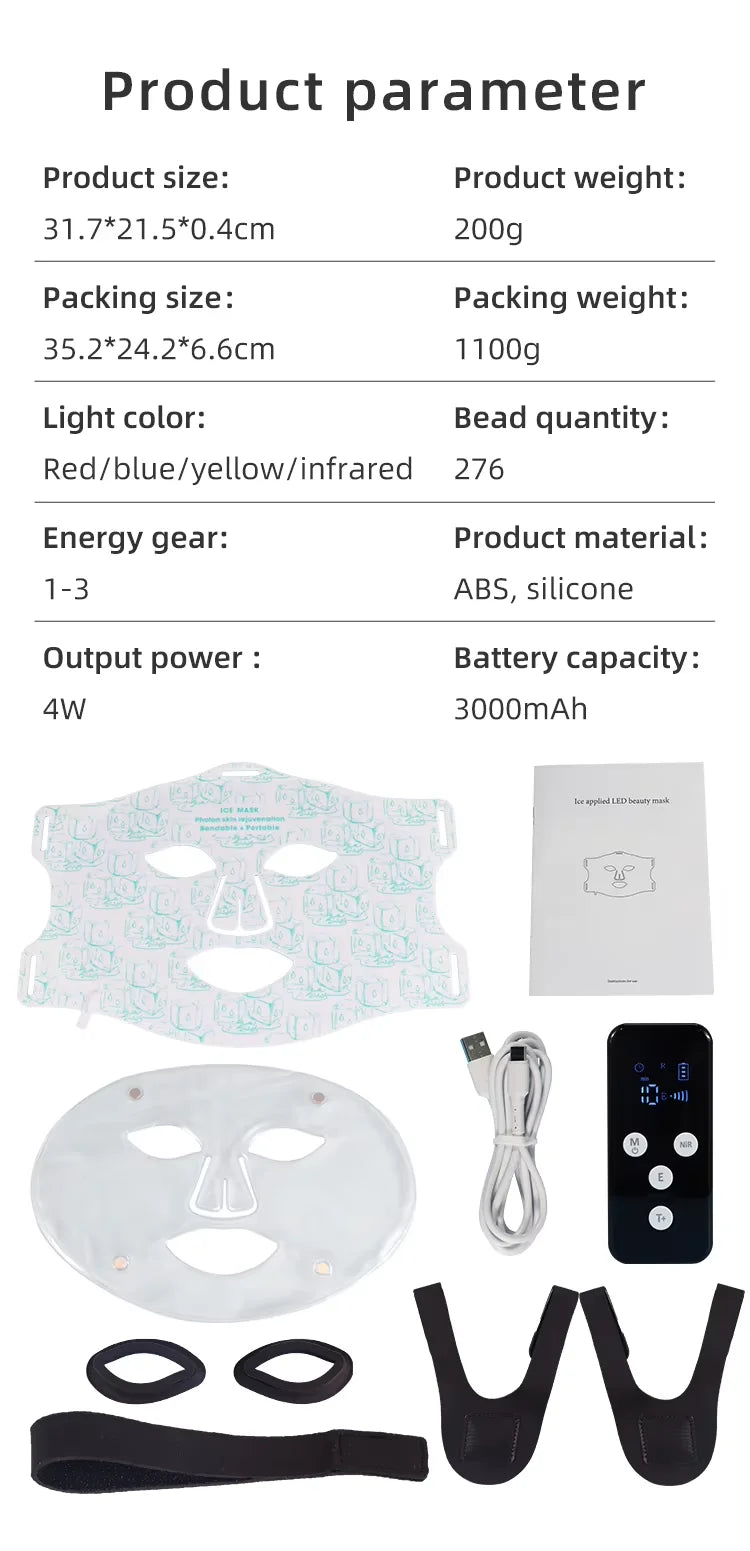 LED Red Light Therapy Face Mask with Cooling Gel Pack
