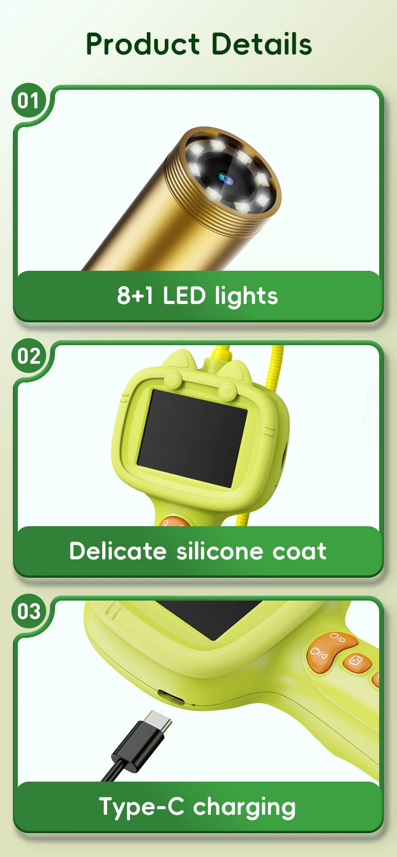 HD Digital Borescope Inspection Camera for Kids Nature Exploration