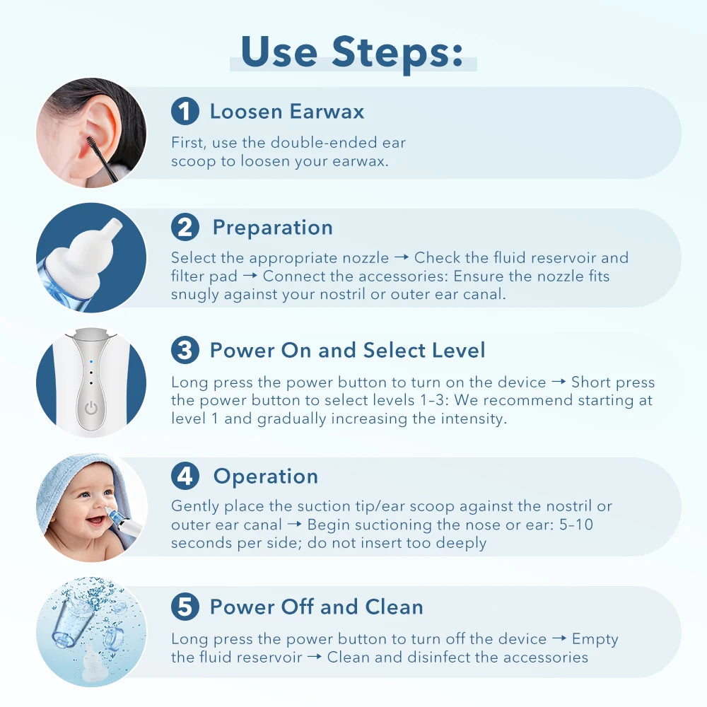 Electric 2-in-1 Baby Nasal Aspirator and Ear Wax Removal Kit - 15