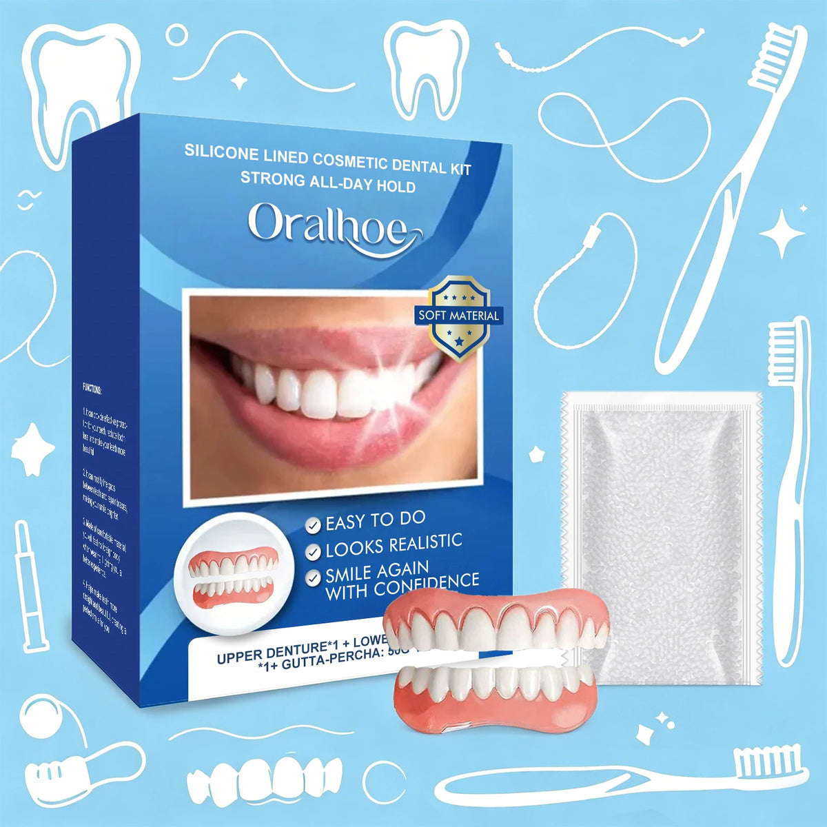 Instant Cosmetic Dental Veneers Kit for Upper and Lower Teeth