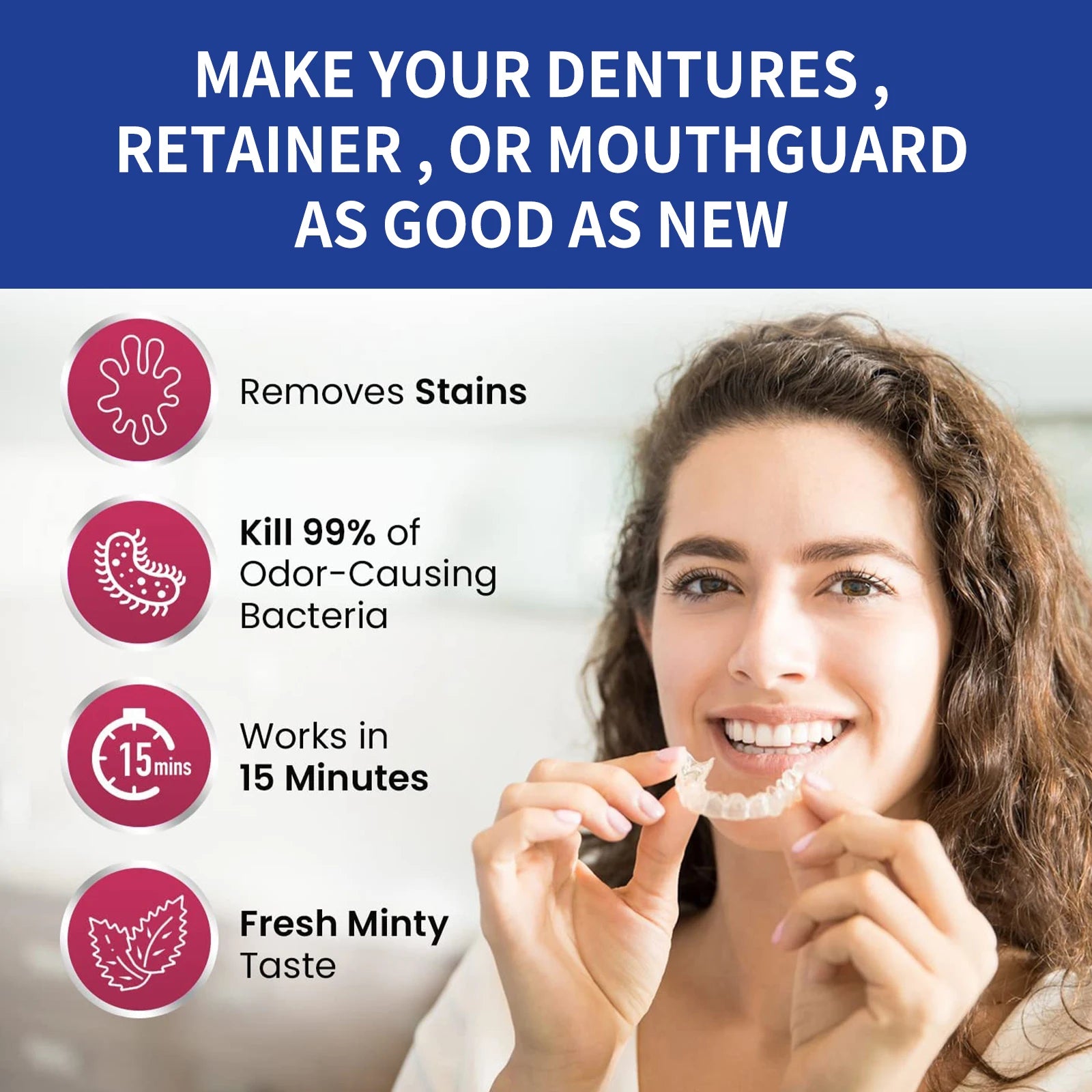 100 Pcs Denture and Retainer Cleaning Tablets for Deep Stain Removal - 4