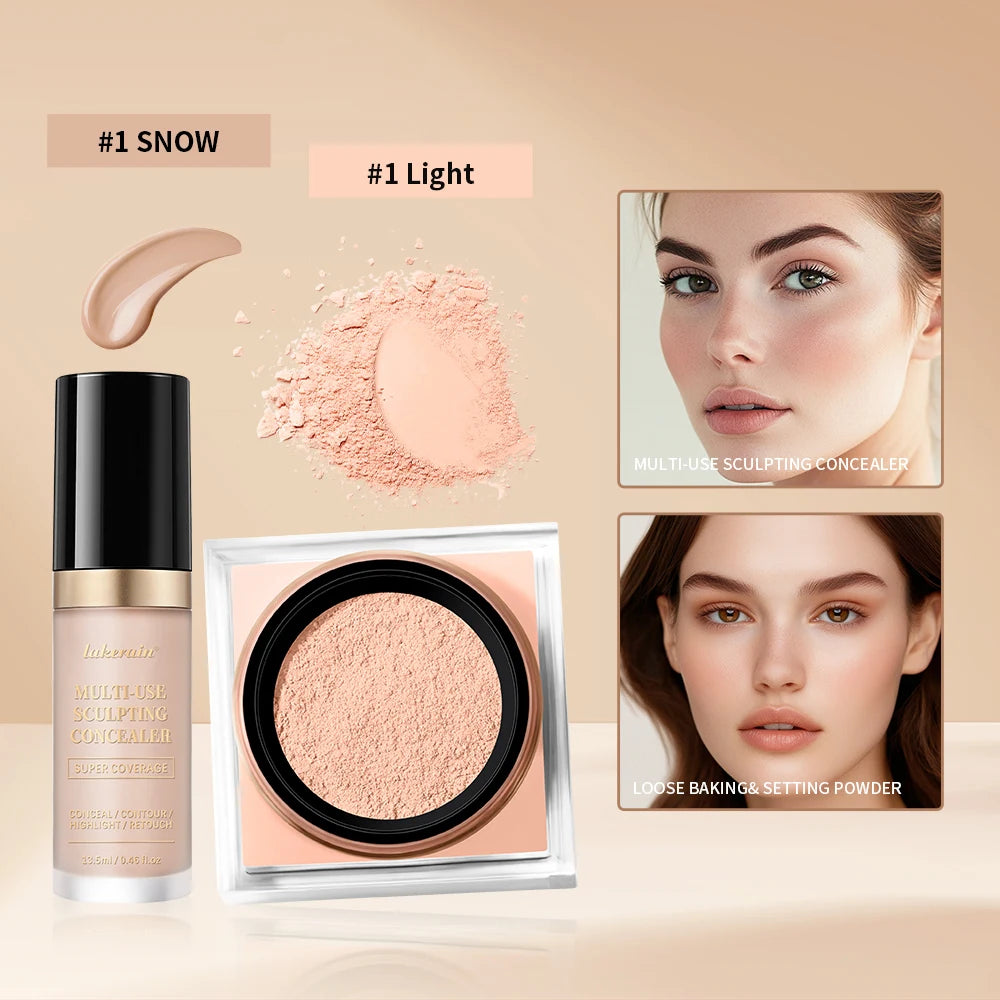 Matte Finish Concealer and Loose Setting Powder Makeup Set