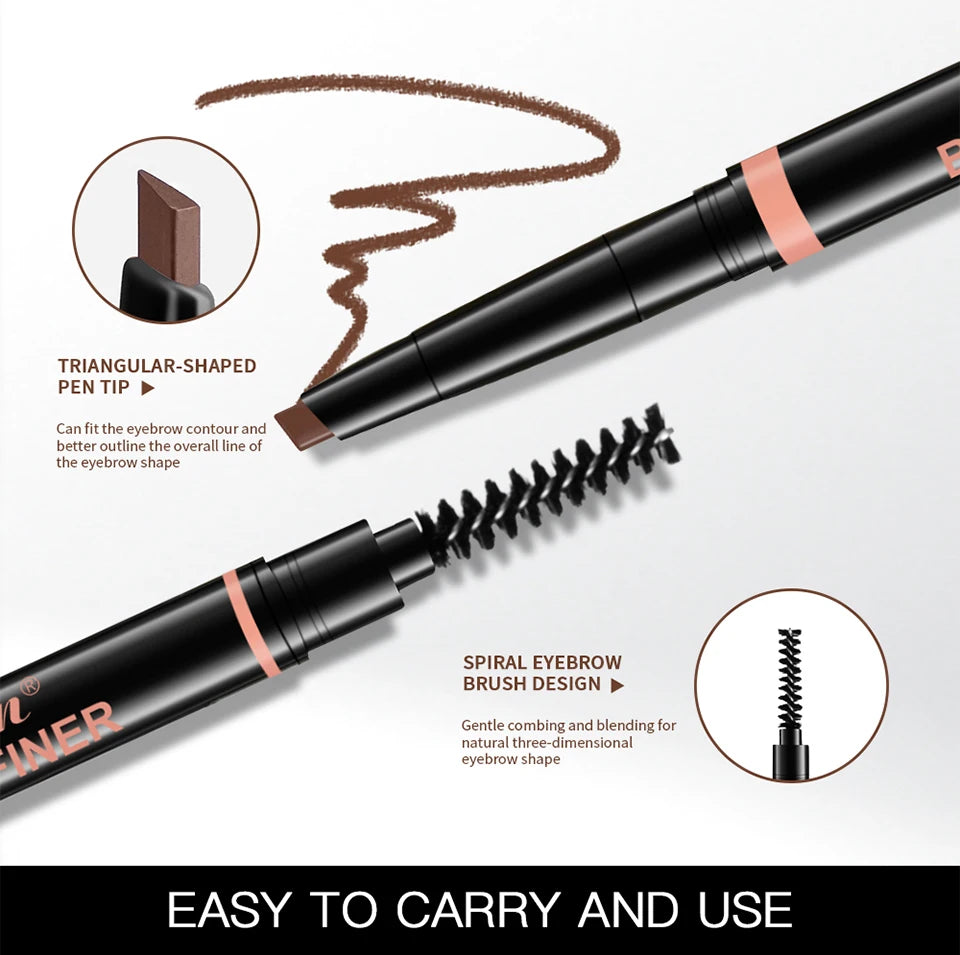 Waterproof Triangular Tip Eyebrow Pencil with Grooming Brush