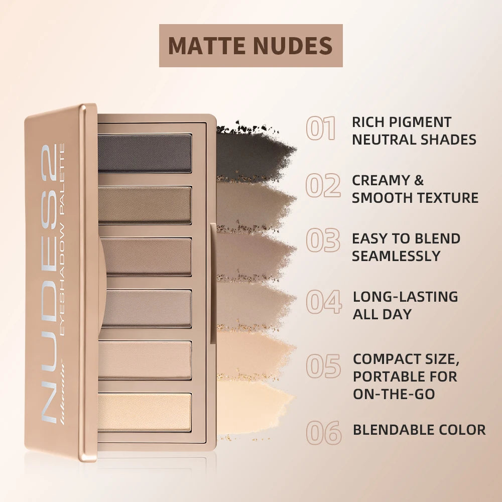 6-Color Matte Nude Eyeshadow Palette with Makeup Brushes