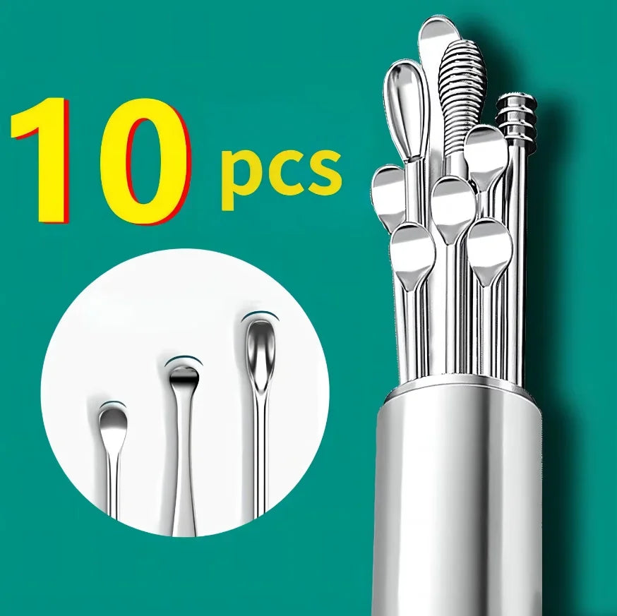 Stainless Steel Ear Wax Removal Cleaning Kit with Storage Case