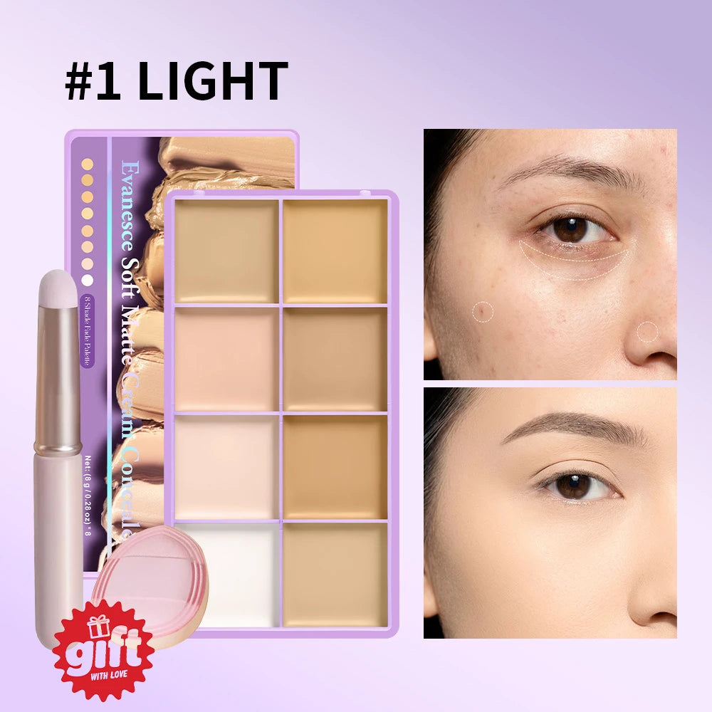 8-Shade Cream Concealer Palette and Makeup Applicator Set