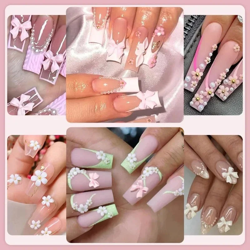 3D Mixed Nail Art Decoration Set with Bows, Flowers, and Pearls