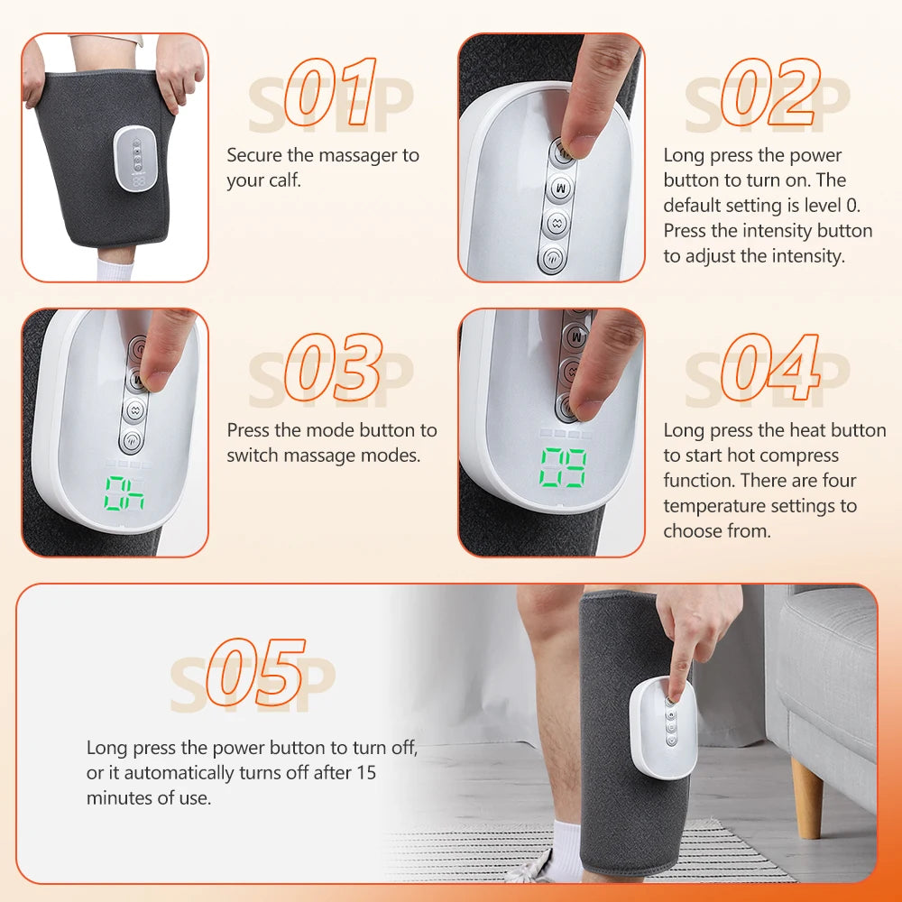 Cordless Heated Air Compression Leg Massager for Calf Relief