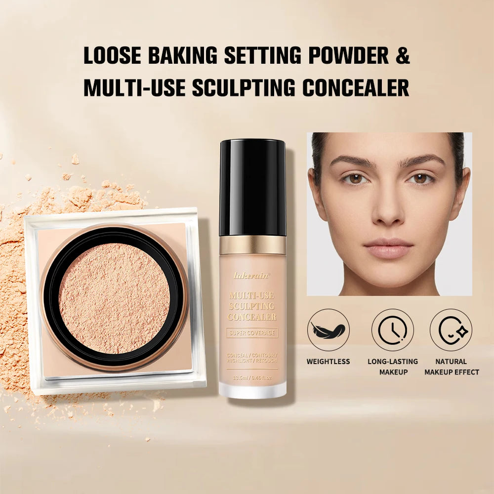 Matte Finish Concealer and Loose Setting Powder Makeup Set