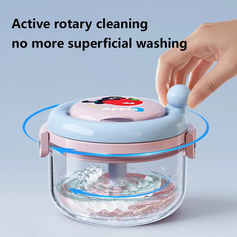 Portable Denture Cleaning Case with Rotary Brush and Storage Tray