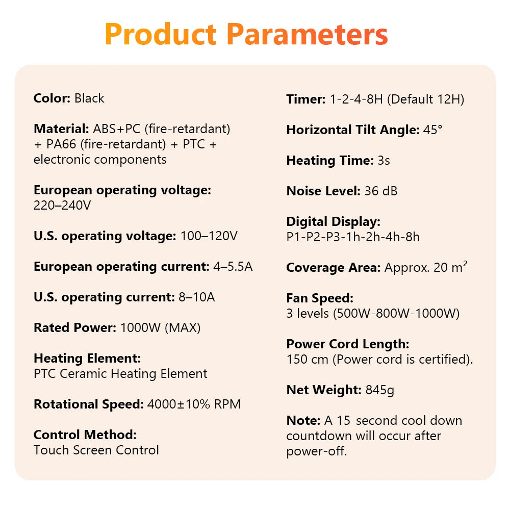 Portable Ceramic Space Heater with Touch Control and Timer