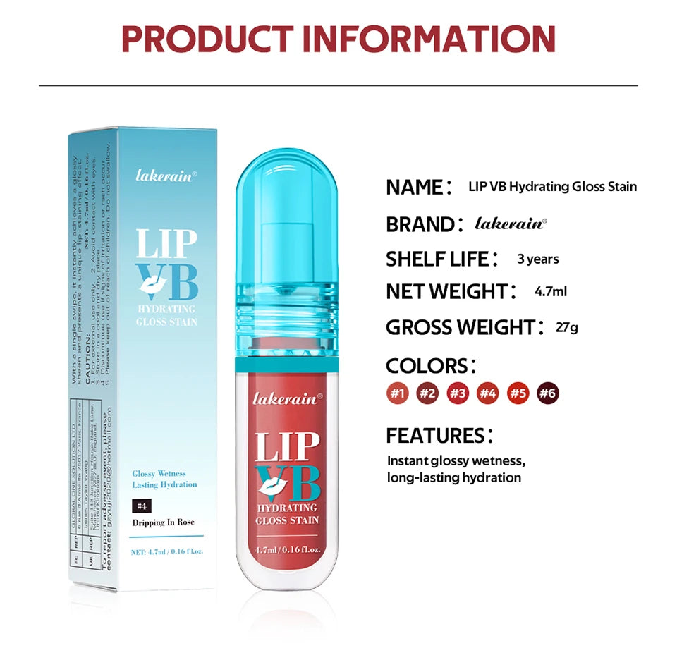 Hydrating Lip Stain and Gloss with Vitamin B12 and Coconut Water