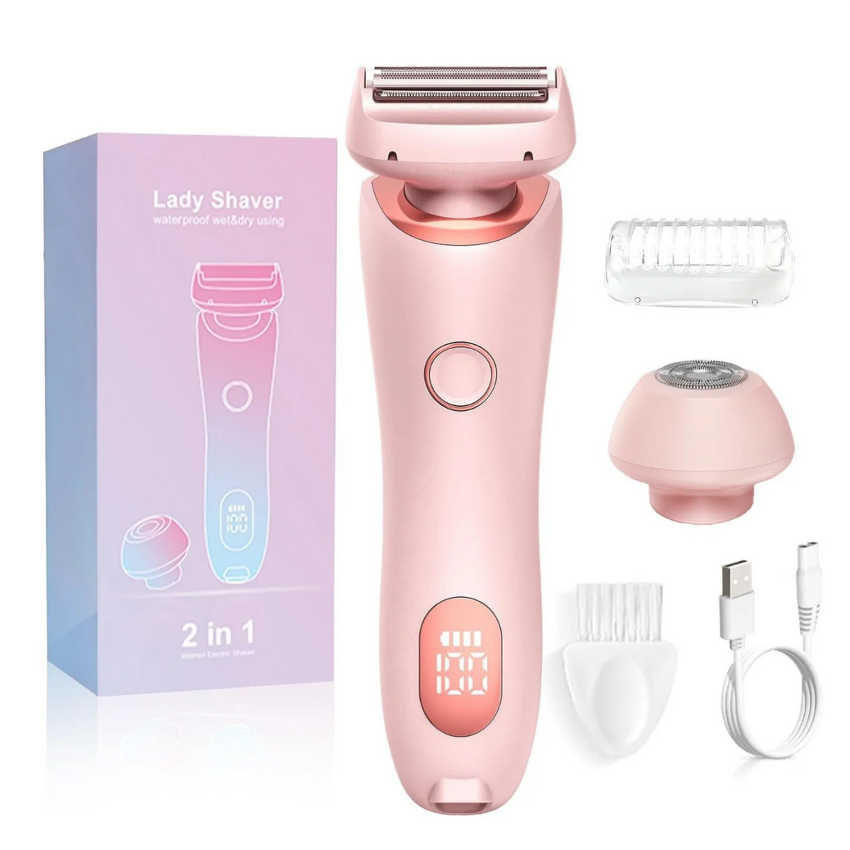 2-in-1 Electric Hair Shaver for Women - Painless Body & Face Trimmer
