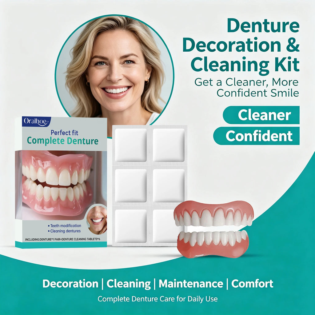 Cosmetic Denture and Cleaning Kit for Missing or Stained Teeth