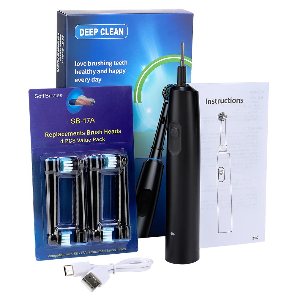 Rechargeable Rotating Electric Toothbrush with 4 Brush Heads