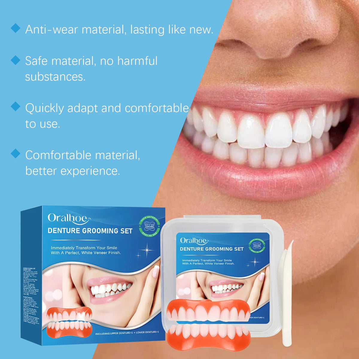 Temporary Silicone Snap-On Veneer Dentures Set
