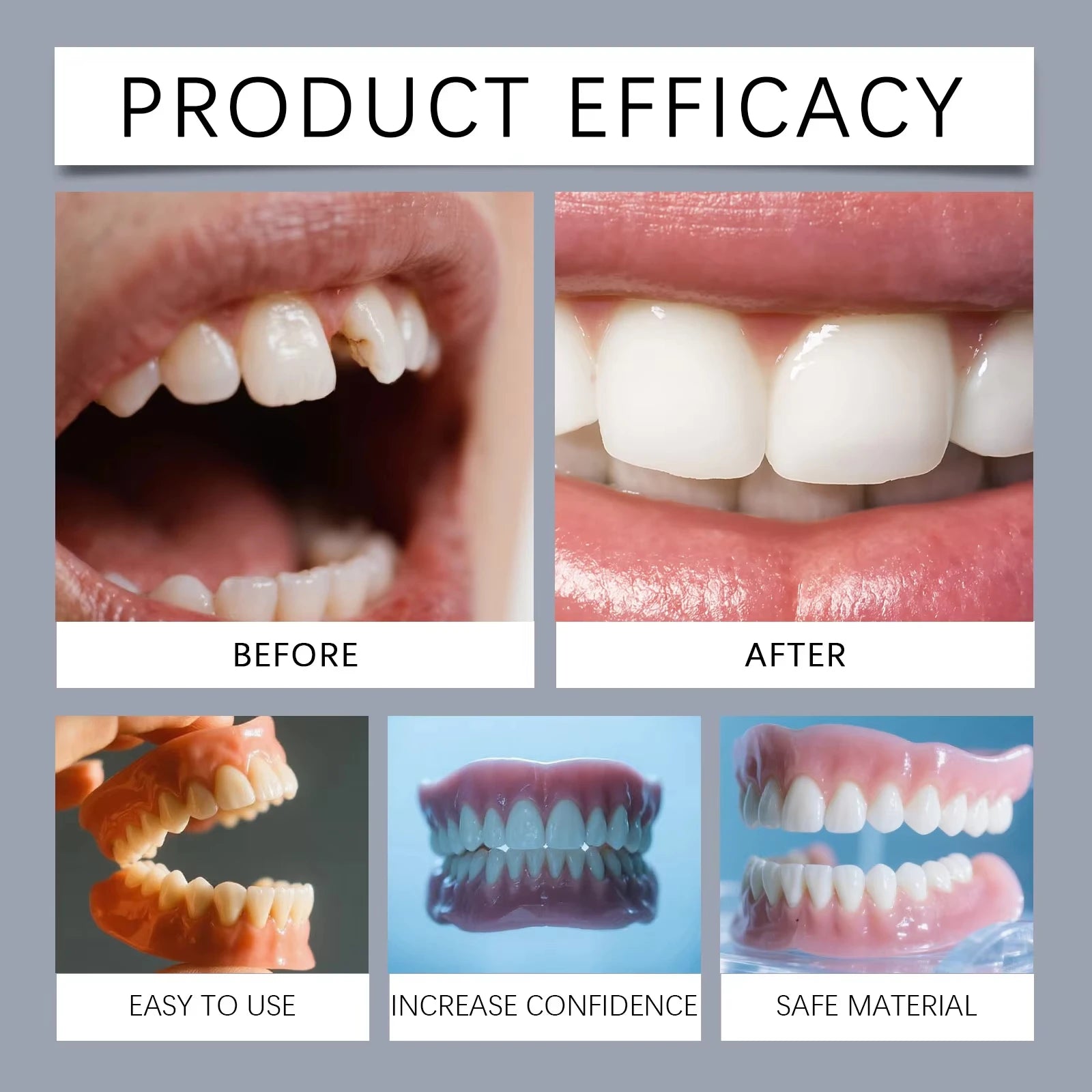 Comfort Fit Flexible Silicone Denture Set for Natural Smile - 3