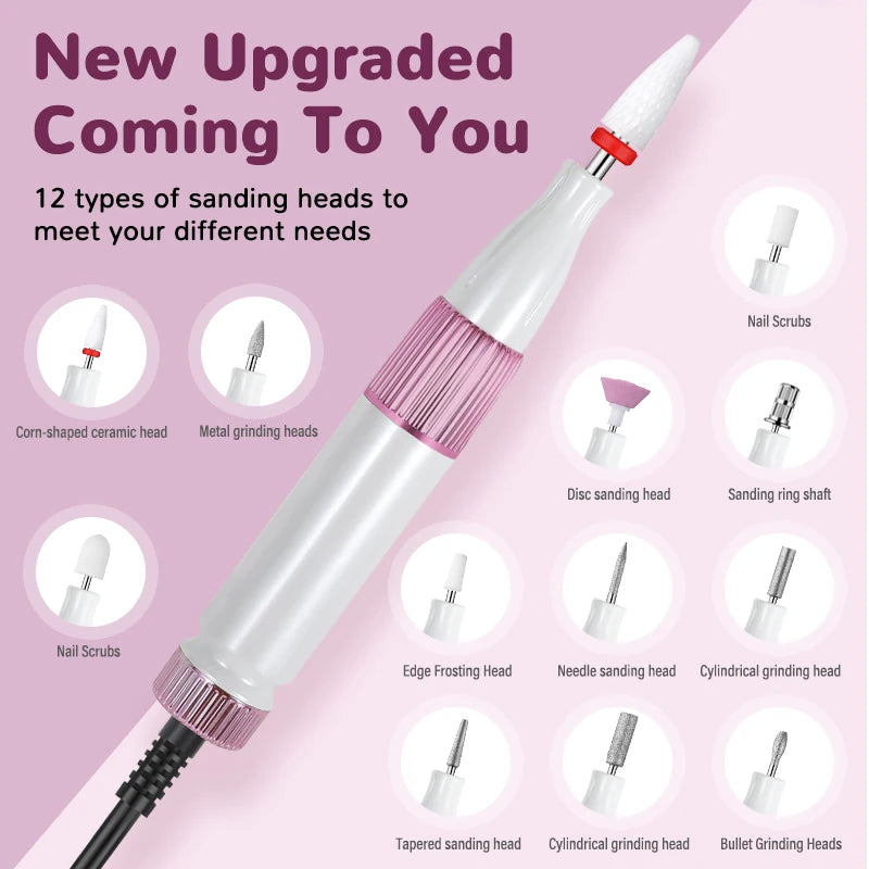 Rechargeable Electric Nail Drill Set with 12 Bits