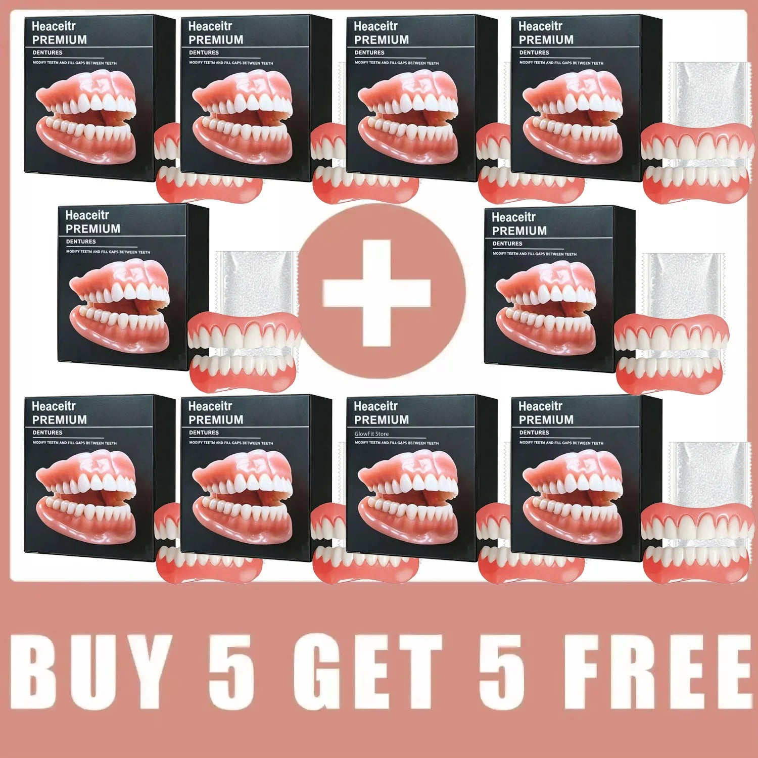 Instant Cosmetic Dentures for Upper and Lower Teeth
