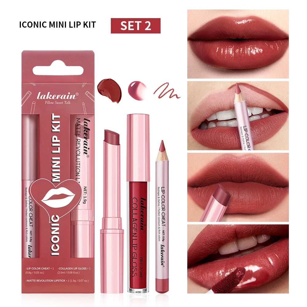 3-Piece Waterproof Matte Lipstick and Lip Liner Makeup Set - 20